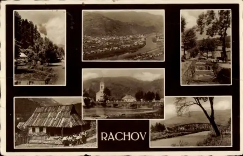 Ak Rachov Rachiw Rahó Ukraine, Teilansichten, Brücke, Hütte