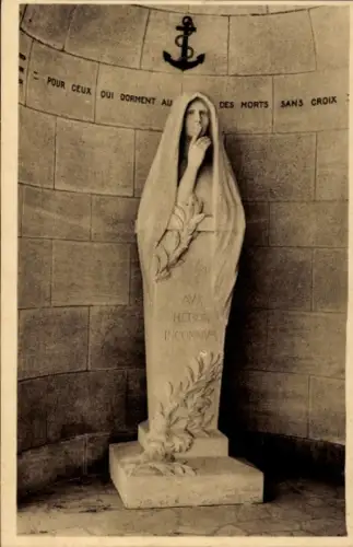 Ak Douaumont Lothringen Meuse, Statue der Resignation, Inschrift, Anker, Héros Inconnus