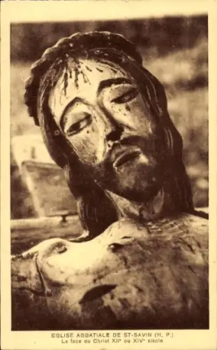 Ak Saint Savin Hautes-Pyrénées, Abteikirche, Gesicht Jesu