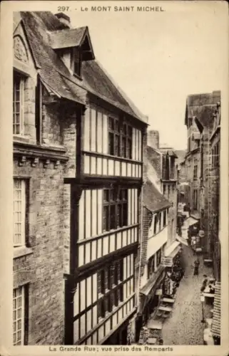 Ak Le Mont Saint Michel Manche,  La Grande Rue, Blick von den Stadtmauern