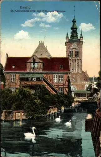 Ak Gdańsk Danzig, St. Katharinenkirche mit Müllergewerkshaus 