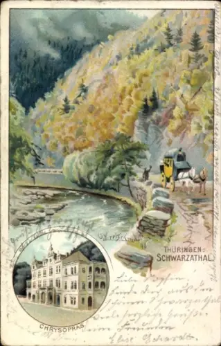 Litho Kretschmar, O., Bad Blankenburg in Thüringen, Schwarzatal, Hotel Chrysopras, Kutsche