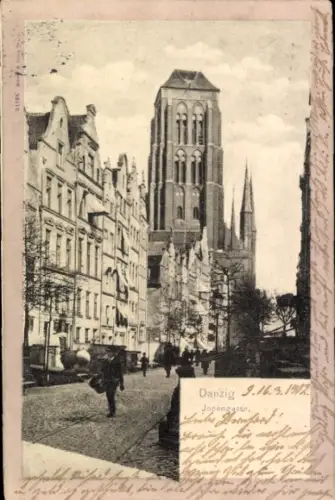 Ak Gdańsk Danzig, Jopengasse, Marienkirche
