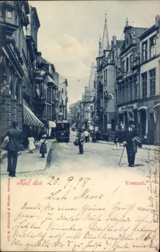 Ak Kiel, Vorstadt, Straßenpartie, Straßenbahn