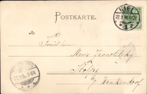 Ak Kiel, Vorstadt, Straßenpartie, Straßenbahn