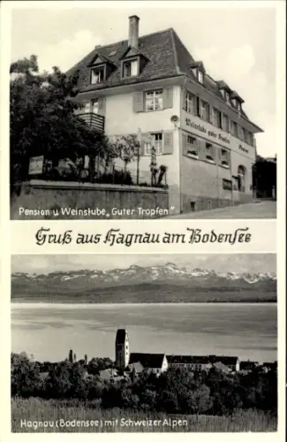 Ak Hagnau am Bodensee, Pension und Weinstube Guter Tropfen, Schweizer Alpen