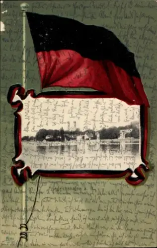 Passepartout Ak Friedrichshafen am Bodensee, Teilansicht vom Wasser aus, Flagge