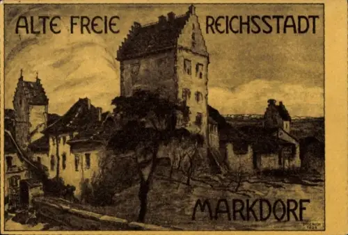 Künstler Ak Emerich, Markdorf im Bodenseekreis Baden Württemberg, Ortspartie, Turm