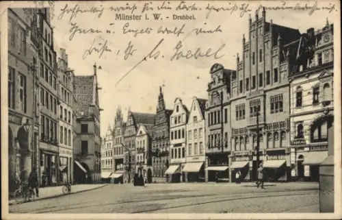 Ak Münster in Westfalen, Drubbel, Giebelhäuser, Geschäfte
