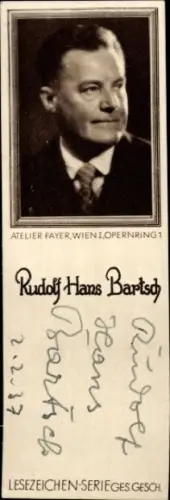 Mini Ak Österreichischer Offizier und Schriftsteller Rudolf Hans Bartsch, Autogramm
