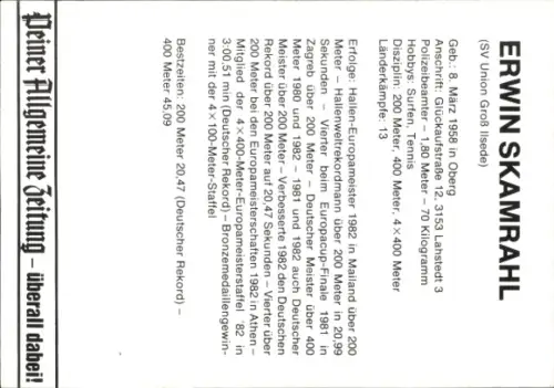 Autogrammkarte Läufer Erwin Skamrahl, SV Union Groß Ilsede, Autogramm