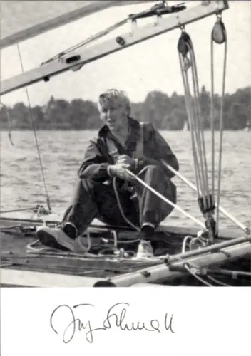 Autogrammkarte Segler Jörg Schmall, in der Tornadoklasse, Portrait, Autogramm