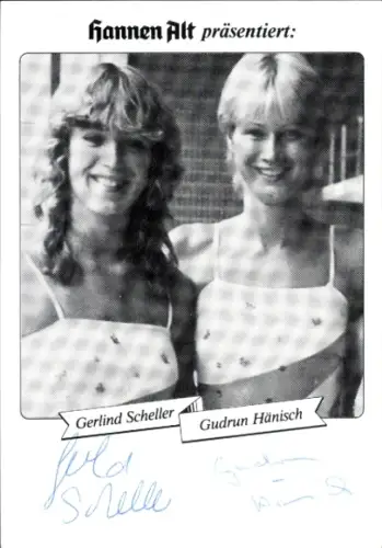 Autogrammkarte Kunstschwimmerinnen Gerlind Scheller und Gudrun Hänisch, Autogramme