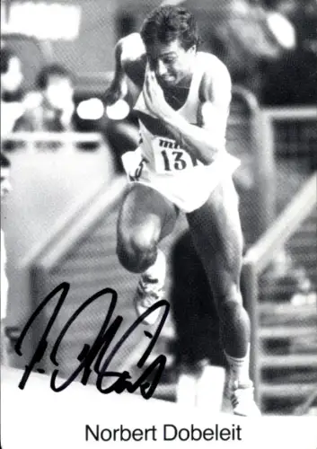 Autogrammkarte Leichtathlet Norbert Dobeleit, Autogramm