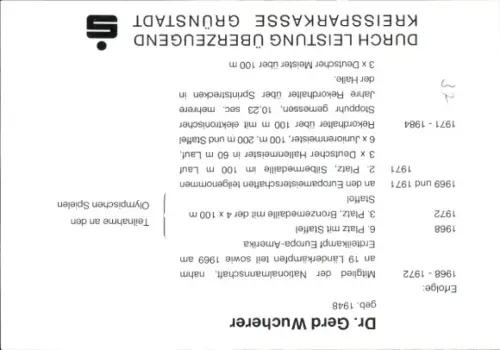 Autogrammkarte Leichtathlet Dr. Gerd Wucherer, Autogramm