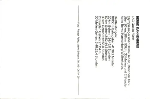 Autogrammkarte Leichtathlet Bernd Kannenberg, LAC Quelle Fürth, Autogramm