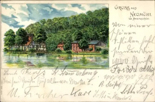 Litho Kijewo Neumühl Ostbrandenburg, Fachwerkhaus