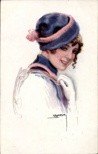 Künstler Ak Usabal, Luis, Frauenportrait, Junge Frau mit Schlittschuhen