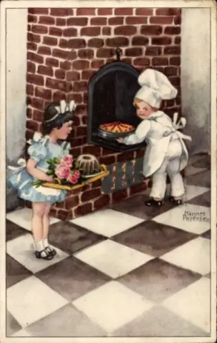 Künstler Ak Petersen, H., Kinder beim Backen, Kuchen