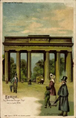 Halt gegen das Licht Künstler Litho Sturtevan, Berlin Mitte, Brandenburger Tor vor und nach 1814