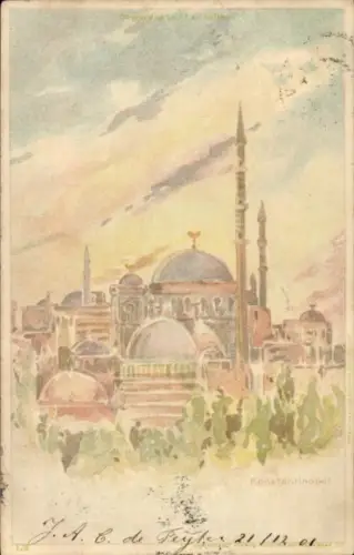 Litho Konstantinopel Istanbul Türkei, Gesamtansicht, Moschee