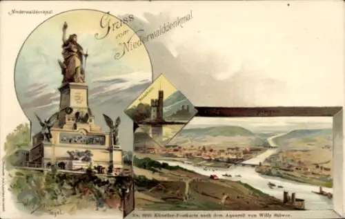 Künstler Ak Stöwer, W., Rüdesheim am Rhein, Niederwald Nationaldenkmal