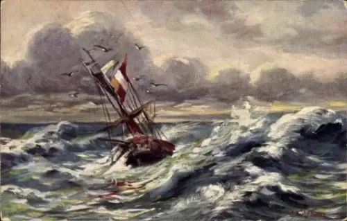 Künstler Ak Fuhrmann, G., Segelschiff, Seesturm