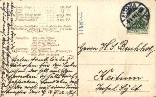 Ak Riesendampfer Amerika, HAPAG