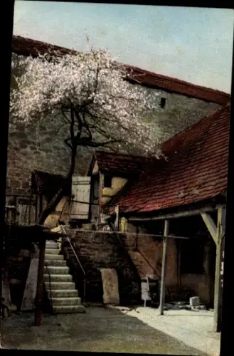 Ak Bauernhof, Haus, Mauer, Blühender Baum