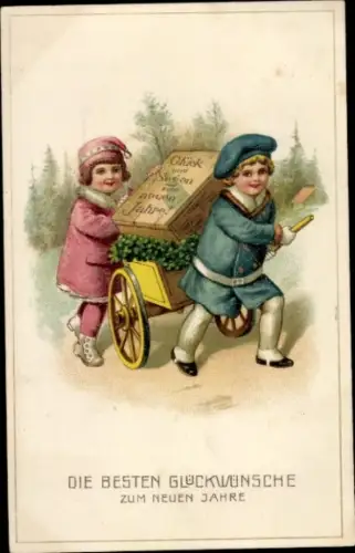 Litho Glückwunsch Neujahr, Kinder, Klee