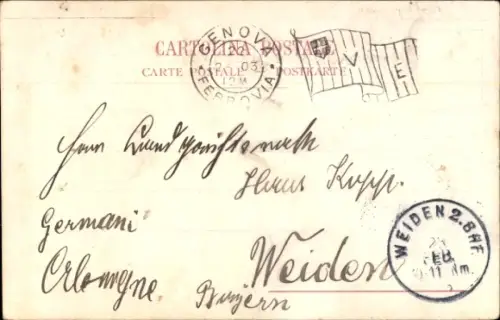 Ak Genova Genua Liguria, Panorama von  Hafen mit Schiffen, Stadtansicht, 1903