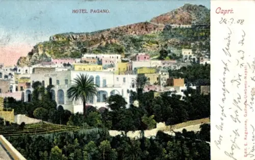 Ak Capri Neapel Campania, Teilansicht mit Hotel Pagano