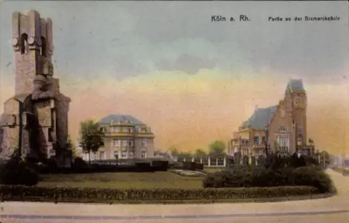 Ak Cöln Köln am Rhein, Köln a. Rh., Bismarcksäule, Gebäude, farbig