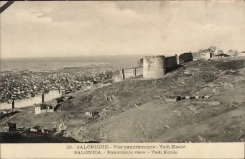 Ak Salonique Saloniki Thessaloniki Griechenland, Panoramablick auf Yedi Koulé, Stadtansicht, Meer