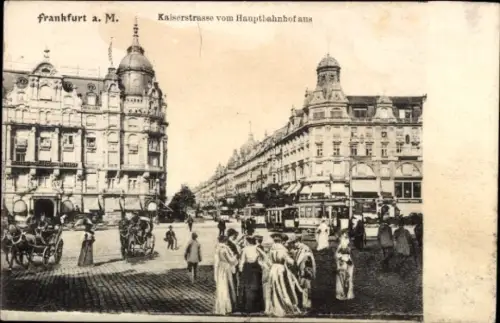 Ak Frankfurt am Main,  Kaiserstraße, Hauptbahnhof, Straßenbahn, Pferdekutschen