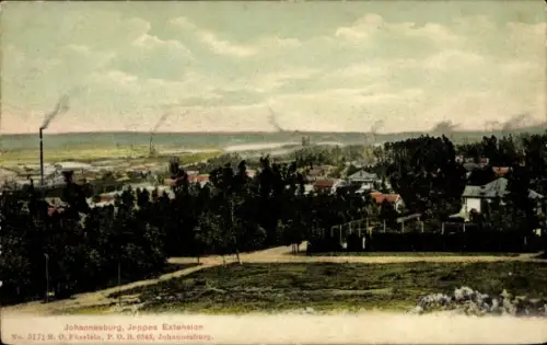 Ak Johannesburg Südafrika,  Jeppes Extension, Landschaft, Häuser, Fabriken, Rauch