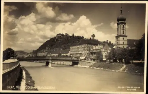 Ak Graz Steiermark,  Schlossberg, Fluss, Wolken, Erika-Verlag, 1925