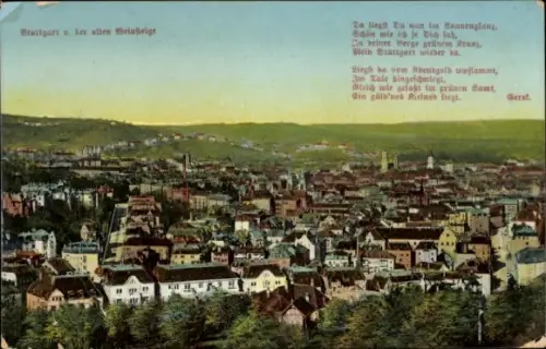 Ak Weinsteige Stuttgart in Württemberg,  Stadtansicht, Weinsteige, grüne Berge, Abendgold