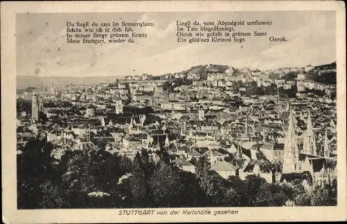 Ak Stuttgart in Württemberg, Gesamtansicht, Gedicht, Karlshöhe
