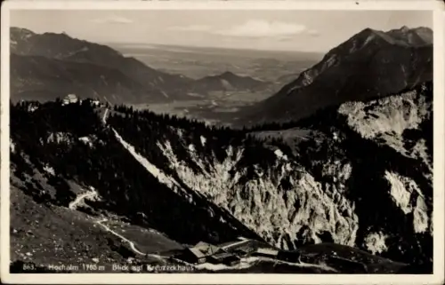 Ak Garmisch Partenkirchen in Oberbayern, Blick auf Kreuzeckhaus