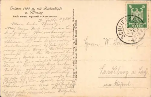 Künstler Ak Reschreiter, Bayrischzell Oberbayern, Soinsee mit Ruchenköpfe und Miesing