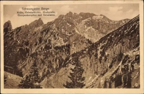 Ak Schwangau im Ostallgäu, Schwangauer Berge, Krähe, Gabelschrofen, Hochplatte, Gumpenkarspitze, 