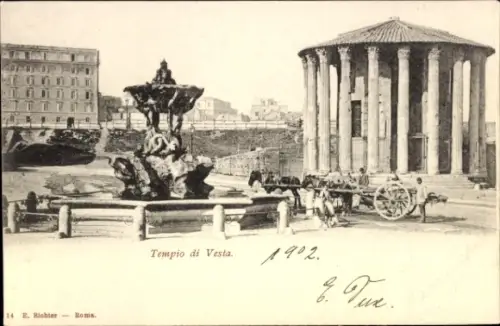 Ak Roma Rom Lazio, Tempio di Vesta con la Fontana eretta da Clemente XI