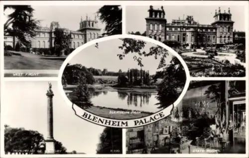 Ak Blenheim West Oxfordshire England, Blenheim Palace, West Front, Monument of Victory, State Room