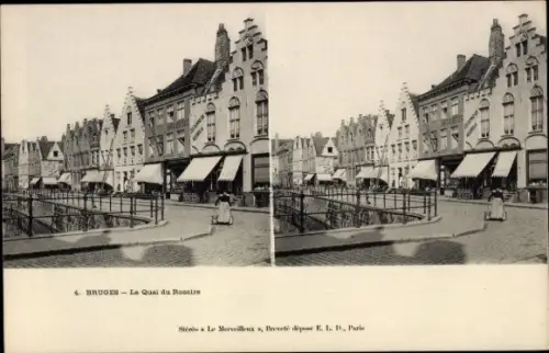 Stereo Ak Brügge Westflandern, Le Quai du Rosaire