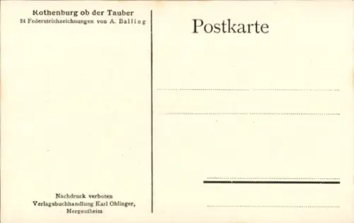 Ak Rothenburg ob der Tauber Mittelfranken, Zeichnung eines Gebäudes, Baum, Brücke, Rothenburg o.T