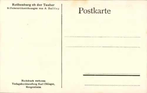 Ak Rothenburg ob der Tauber Mittelfranken, Zeichnung von Rothenburg o.T., Wetgasse,  Gebäude, kei