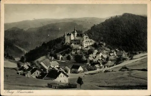Ak Lauenstein Ludwigsstadt in Oberfranken, Burg Lauenstein,  fränkisch-thüringische Grenzwarte