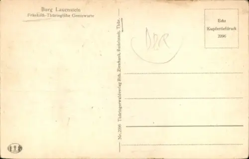Ak Lauenstein Ludwigsstadt in Oberfranken, Burg Lauenstein,  fränkisch-thüringische Grenzwarte