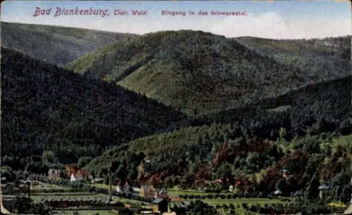 Ak Bad Blankenburg im Schwarzatal Thüringen,  Chür. Wald, Eingang in das Schwarzatal, Landschafts